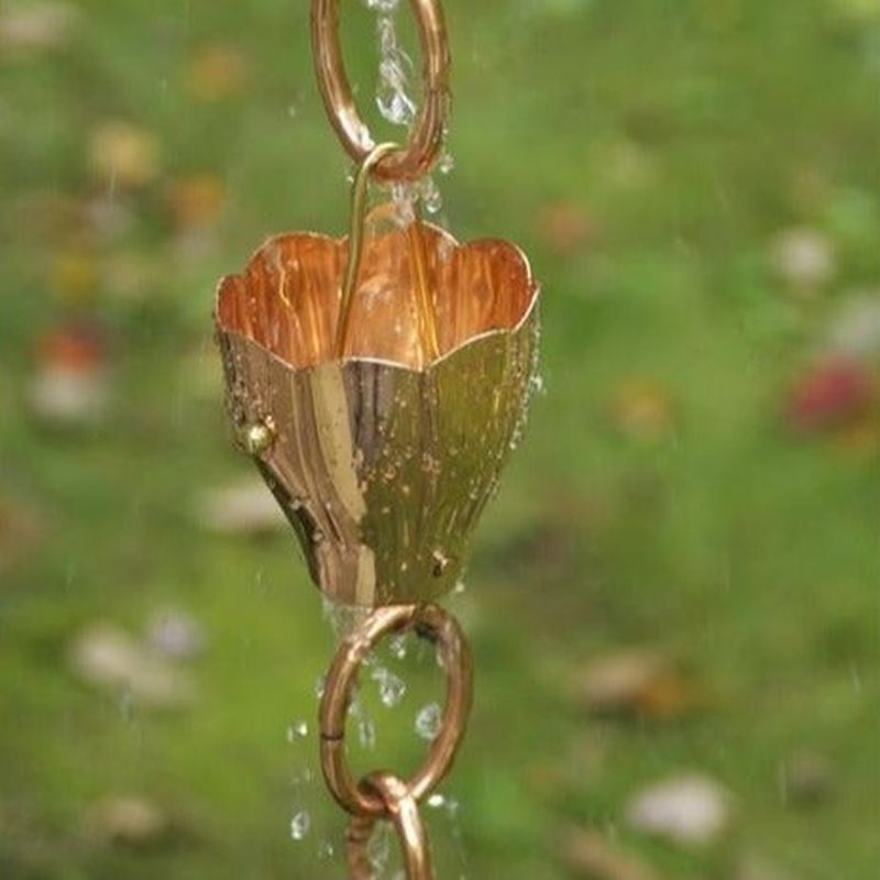 6 Cup Crocus Polished Copper Rain Chain 8.5 ft.